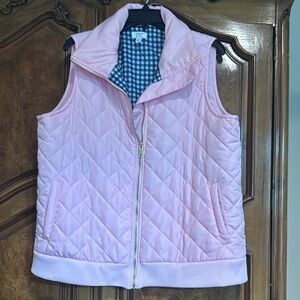 Crown & Ivy Light Pink Quilted Vest with blue Gingham interior Sz XL